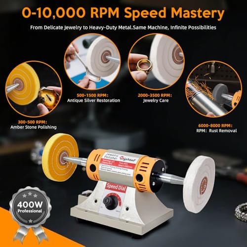 Jewelry Polisher Versatile Polishers & Buffers for Bench Grinder - Ideal for Jewelry Polishing and Finishing Jobs,With 6 Cloth Wheels, 2 Abrasive Fiber Wheels, Safety Glass, 3 Polish Compound