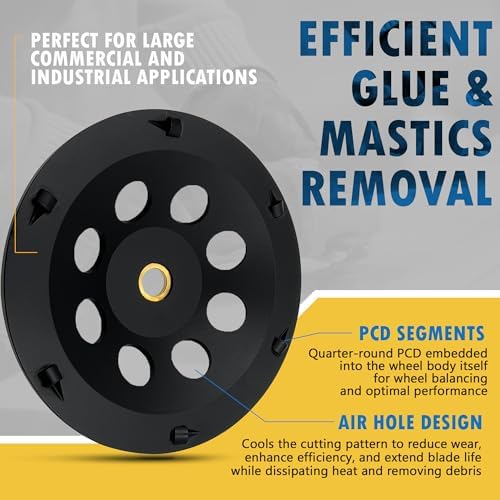 7" PCD Grinding Wheel for Epoxy, Glue, Mastic Removal, 6 PCD Segments