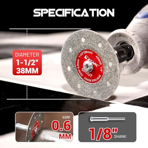 EZARC 1-1/2 Diamond Tile Cutting Wheels with Mandrel, 0.6mm Kerf, 3-Pack