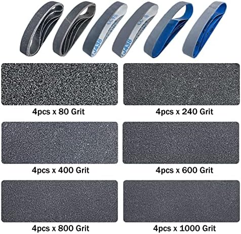 1x18 Silicon Carbide Sharpening Belts, 80 240 400 600 800 1000 Grit, 24 PCS