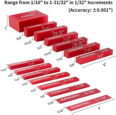 EANOSIC Setup Blocks Height Gauge Set, 15pcs Precision Aluminum Setup Bars for Router and Table Saw Accessories Woodworking Set Up, Bars Include Laser Engraved Size Markings