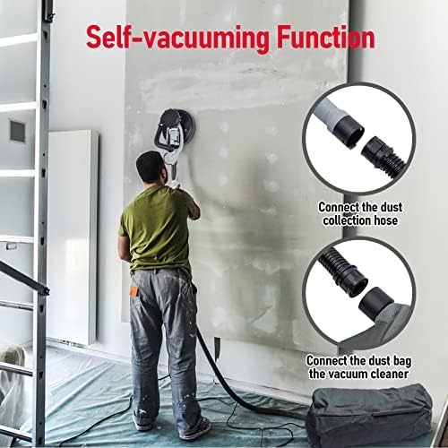 Garvee Drywall Sander, 800W Electric Sander with 12 Sanding Discs, Variable Speed 800-1800 RPM Wall Sander with Automatic Dust Removal System, LED Lights, Extendable Handle, Dust Bag & Carrying Bag