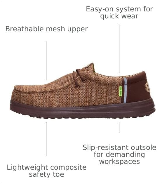 HEYDUDE Men's Wally Work CT | Water-Repellent, Slip Resistant Work Shoe