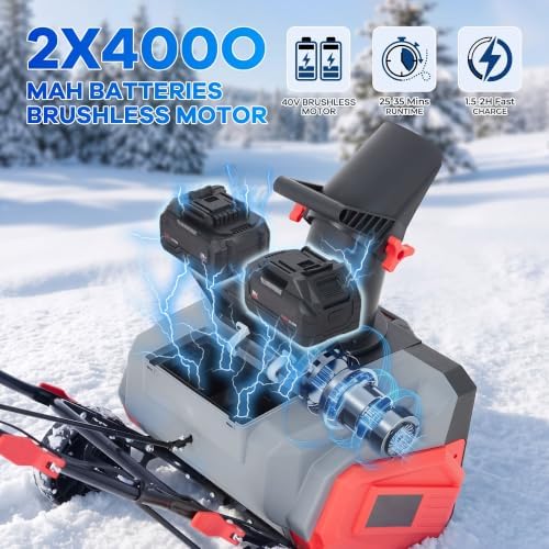 Garvee 40V 20" Cordless Snow Blower, Electric Snow Thrower Machine,Red