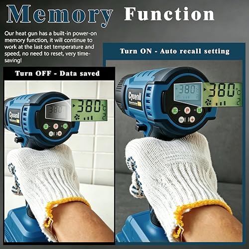Cordless Heat Gun for Makita 18V Battery, 350W Fast Heating Hot Air Gun, LCD Display 2 Temp 120℉-1110℉, 3 Nozzles Portable Gun for Shrink Tubing, Paint Removal, Soldering DIY, Tool Only