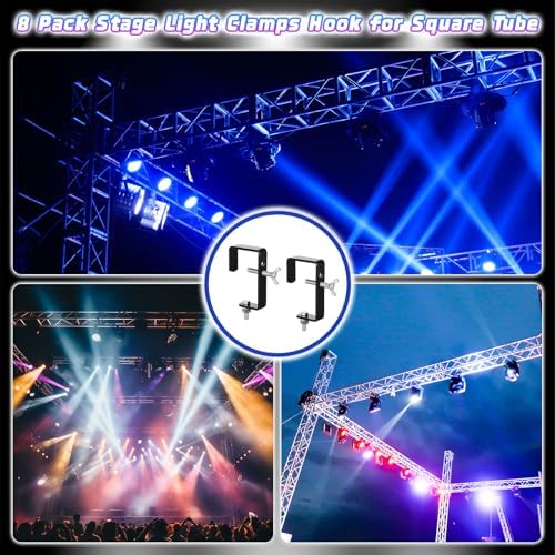Zonon 4 Pack Square Tube Truss Clamp Hook, Heavy Duty Stage Light Clamp for Square Truss 40-60mm OD, Galvanized Iron DJ Light Holder for Moving Head Par Spotlight, 88 Lbs / 40kg Load (Black)