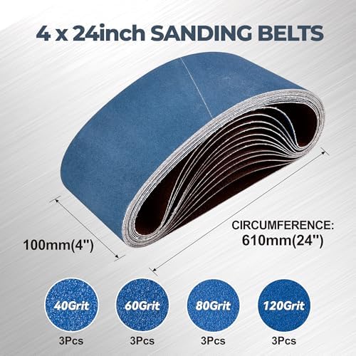 4 x 24 Inch Zirconia Sanding Belts, 12Pcs 3Each of 40/60/80/120 Grits