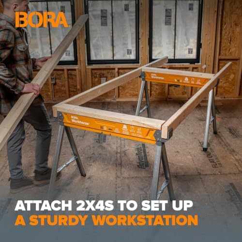 BORA Workhorse X Saw Horses 2 Pack Folding Heavy Duty Metal Sawhorse