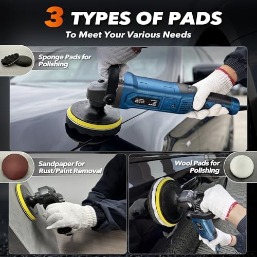 Buffer Polisher, 6 Inch/7 Inch 1600W Rotary Car Buffer Polisher Waxer, 7 Variable Speed 1000-3500 RPM, Detachable Handle for Waxing, Polishing & Scratch Removal