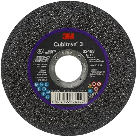 3M™ Cubitron™ 3 Cut-Off Wheel 33463, 4.5 in x 0.04 in x 7/8 in, Long Lasting Performance, High Cut Rate, for Automotive Cutting and Splicing, Collision Repair, 5 Wheels