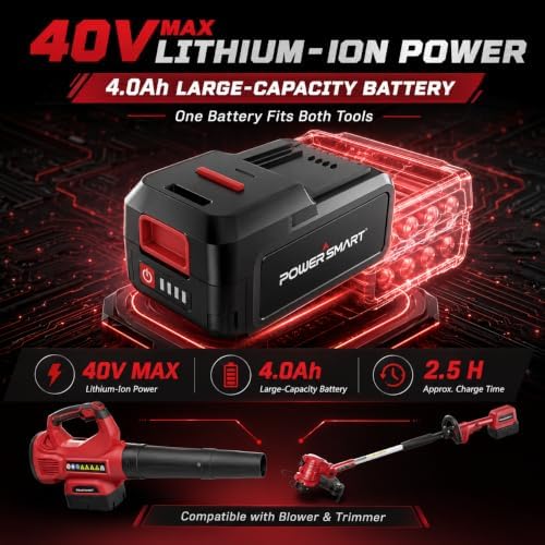 PowerSmart 40V Cordless Lawn Care Combo Kit, 13" String Trimmer & Edger and Axial Leaf Blower, Battery Powered Yard Clean-Up Set with 4.0Ah Lithium-Ion Battery and Charger Included