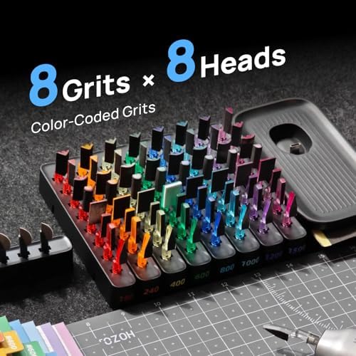 HOZO NeoSander Premium Combo – Mini Reciprocating Detail Sander Kit with 64 Color-Coded Sanding Heads, Charging Dock & Basic Sandpaper Set, Gift Idea for 3D Printing, Model Makers & DIY Enthusiasts