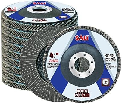 Sali 12 Pack Flap Disc 120 Grit 4.5" x 7/8-Inch Sanding Disc Bevel Type #29 Premium and Industrial Grade Angle Grinder Grinding Wheel High Performance Edge Grinding