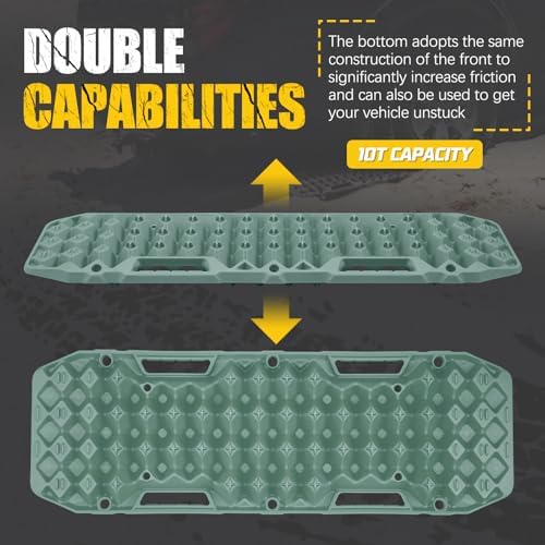 BUNKER INDUST Off-Road Traction Boards, Pair Recovery Tracks Traction Mat for Jeep Mud, Sand, Snow Traction Pads-Green Emergency Tire Traction Device