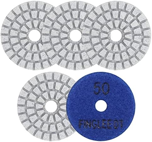 2 Inch Diamond Polishing Pads with 7Pcs Dry Wet Granite Stone Polish Pad Kit for Drill，50-3000 Grit Polishing Pad (5Pcs 50#（Dry/Wet）)