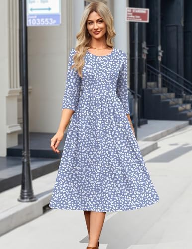 Zeagoo 3/4 Sleeve Women's Dress Casual Aline Summer Fall Midi Long Dresses