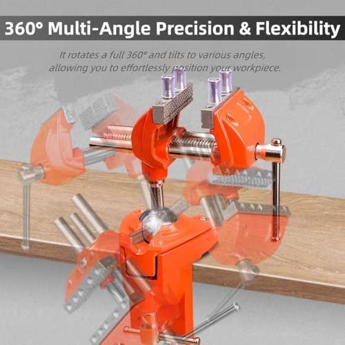 SYLPHID Bench Vise 3 Inch Heavy Duty, 360° Swivel Base & Clamp-On Workbench Vise, Cast Steel Multi-Purpose Table Vice for Woodworking, Metalworking, Drilling, Sawing, DIY Projects