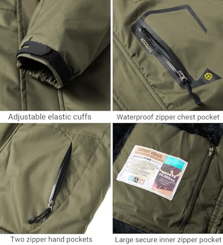 Men's Winter Ski Jacket Warm Fleece Waterproof Outdoor Mountain Hiking Windbreaker Hooded Snow Rain Coat