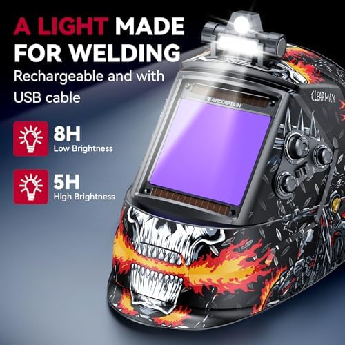 ARCCAPTAIN Auto Darkening Welding Helmet with Light, 3.94"X3.66" Large View