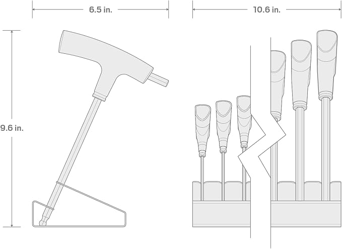 TEKTON Ball End Hex T-Handle Key Set, 10-Piece | KTX92201 | 2 - 10 mm, Manganese Phosphate Finish, Stand