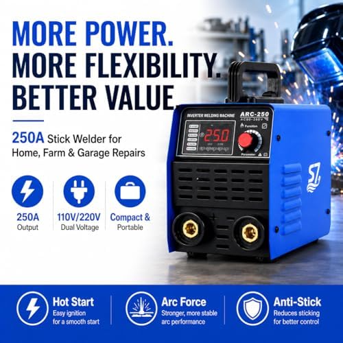 250A Stick Welder, 110V/220V Portable IGBT Inverter ARC Welder