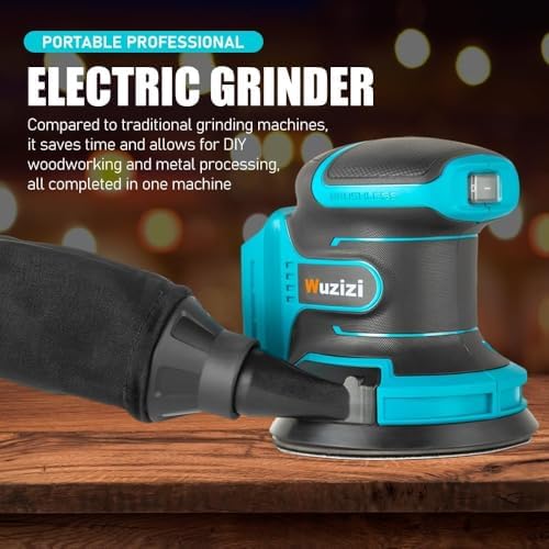 Orbital Sander Cordless, 5" Random Orbital Sander Compatible with Makita Battery, 12000 OPM Electric Palm Sander Tool with Dust Box & 10PCS Sanding Pads for Woodworking (18V Li-Battery Included)