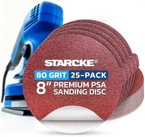 8 inch Sanding Disc Self Stick Orbital Sander Pads 25 Pack No Hole - Premium 80 Grit Sandpaper Discs Aluminum Oxide, Durable PSA Sand Paper, Round Sanding Discs Adhesive Back for Wood & Metal