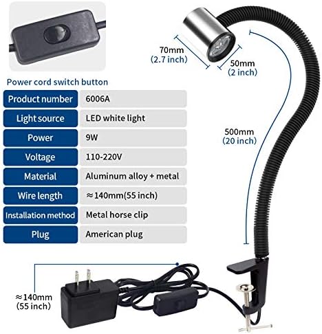 Led C Clamp Work Light IP65 Water Proof Flexible Gooseneck lamp 900 Lumens 120 Volt for Machine Lathe Milling Drill Press Industrial Lighting