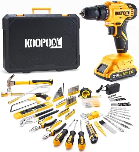 Tool Kit Box Drill Set with 21V Cordless Drill, Tool Box with Drill, Hand Drill Set for Men, Power Tool Combo for Home Repair, DIY, Handyman