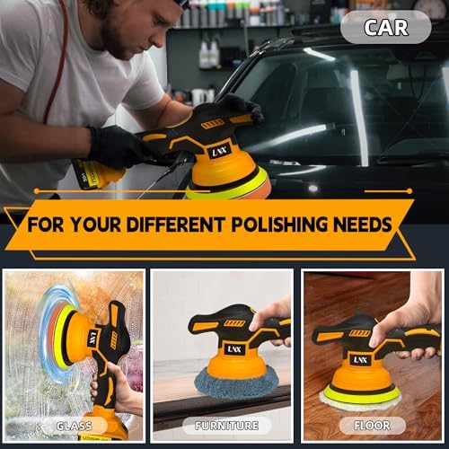 Cordless Buffer Polisher for Dewalt 20V Battery, 6 Inch Car Polisher with 8 Variable Speed, Portable Orbital Buffers and Polishers Kit for Car Detailing, Waxing, Polishing (Battery Not Include)