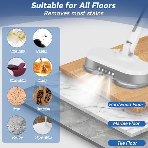 Cordless Electric Mop, Electric Spin Mop with LED Headlight and Water Spray,60 Mins Spin Power Scrubber Mops for Floor Cleaning,2000mAh Battery,350ml Water Tank,Standing Storage,Light Weight