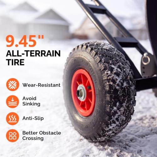 VINGLI 36‑Inch Snow Pusher with Wheels, Metal Snow Shovel for Driveway