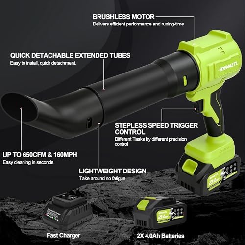 Cordless Leaf Blower with 2 X 4.0Ah Batteries and Charger for Yard Leaves