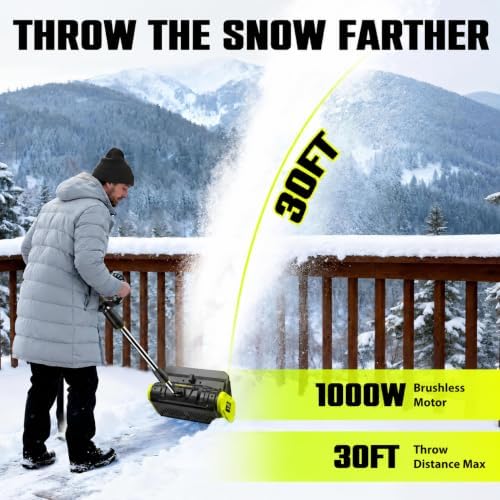 Litekon 40V Brushless Cordless Snow Shovel, 13-Inch Electric Snow Blower with 2X 4.0Ah Batteries Snow Removal with 30FT Throw Distance for Patio, Deck, Driveway,Green