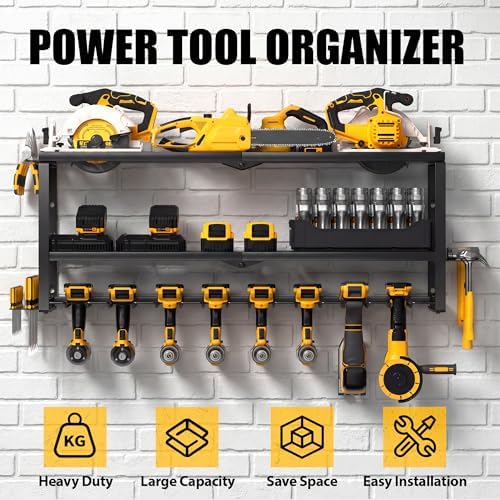 Heavy Duty Power Tool Organizer Wall Mount, Metal Tool Storage Rack Loads 320lbs, 8 Cordless Drill Holder 3 Layer for Garage, Workshop, Tool Room, Gift for Men