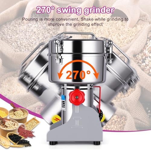 Grain Mill, 2500g High-Capacity Stainless Steel flour mill, 270° Swing for Easy Operation, Perfect for Kitchen & Coffee Shop to Grind Grains and Corn Efficiently