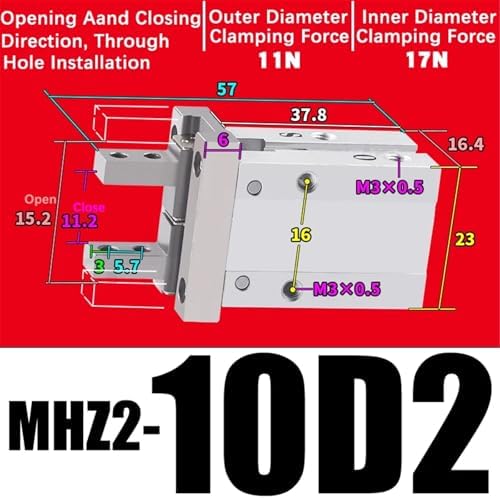 1pcs MHZ2-10/16/25/32/40D1/D2/D3 Pneumatic Finger Cylinder Parallel Gripper Side Thread Aluminium Clamps(MHZ2-10D2)