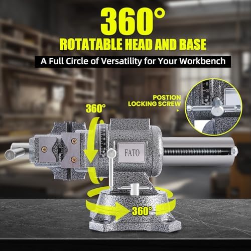 FATO 5” 360° Ductile Iron Bench Vise, 8800LB Force Black