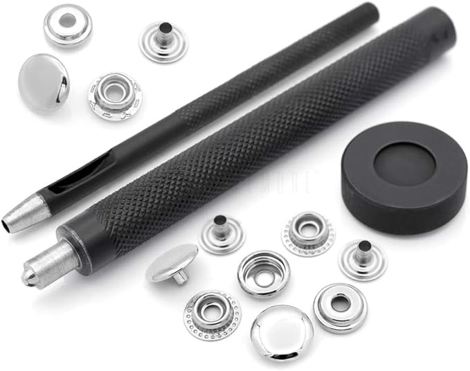 CRAFTMEMORE Snap Setter Fastener Kit Button Fixing Tool Ring-Socket Popper Setting Tool with 10 Silver Snaps #201 VT47 (12mm (0.47"))