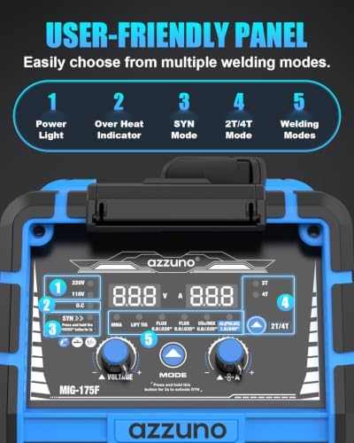 AZZUNO Single PULSE MIG Welder Machine 175A 110V/220V 6-in-1 Spool Gun Fit