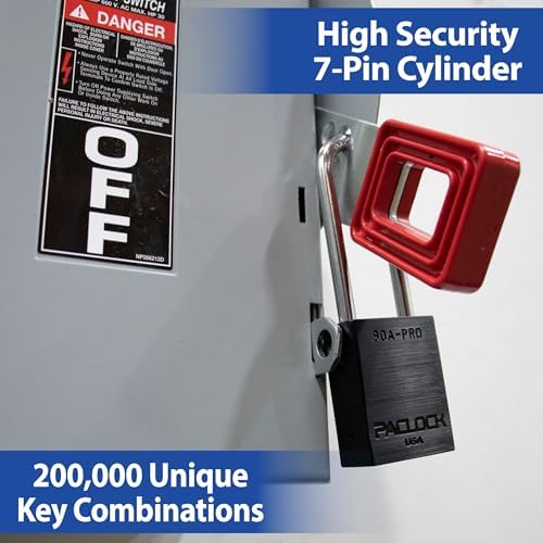PACLOCK's 90A-PRO Padlock, 1/4" Diameter Hard. Steel Shackle, 1-3/16" Tall, High Performance 7-Pin Cylinder w/ 1 Key, Keyed Differently, Black