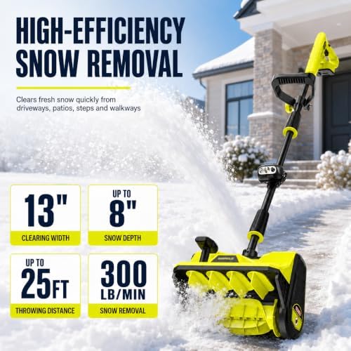40V Brushless Cordless Snow Shovel, 13Inch Electric Snow Blower with 3 * 4.0 Ah Battery and Charger, Battery Powered Snow Removal with 25FT Throw Distance for Driveway,Steps, Patio, Sidewalk
