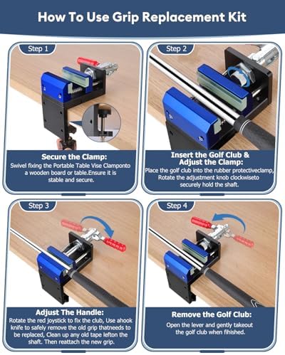 3-in-1 Golf Shaft Clamp, 360° Aluminum Golf Club Regripping Kit