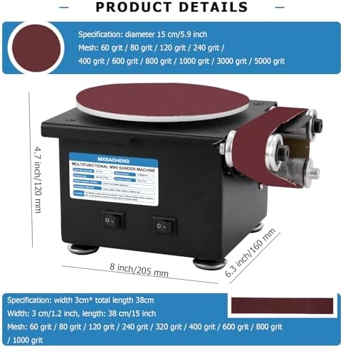 MXBAOHENG Mini Disc Sander 6-Inch Electric Mini Belt Sander 1.2-Inch by 15-Inch, Small Sanding Belt Machine for Wood Crafts Metal Stone Grinding 100W 8000RPM (Model A)