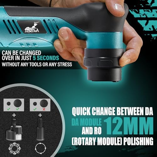 AUTIWOZ Cordless Mini Polisher Fast Change 1/3inch 12mm and 3mm Orbital, DA/RO Small Polisher for Car Detailing 6 Speeds, 2Pcs 2000mAh Li-ion Batteries, with Collet, Cone Cylinder Polishing Pads