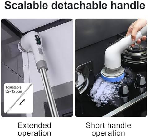 Cordless Cleaning Brush Scrubber for Home, Electric Spin Scrubber, 9 Replaceable Brush Heads, 50Mins Work Time, 3 Adjustable Size, 3 Strong Speeds for Bathroom Shower Bathtub Car Glass, Black Color