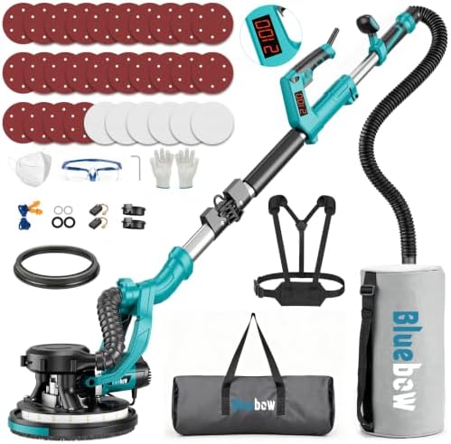 Drywall Sander, 1000W Popcorn Ceiling Removal Tool, Electric Drywall Sander with Vacuum Dust Collection & Digital Display Screen, 30Pcs Sanding Discs, 9 Variable Speed 800-2100RPM, Extendable Handle
