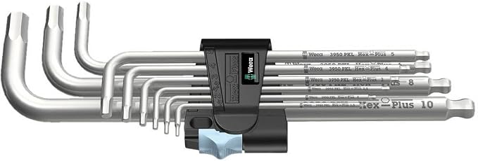Wera - 5022720001 Stainless 3950 PKL/9 Ball-point Metric Hex-Plus Ergonomic L-Key Set with Two-Component Storage Clip, 9-Piece