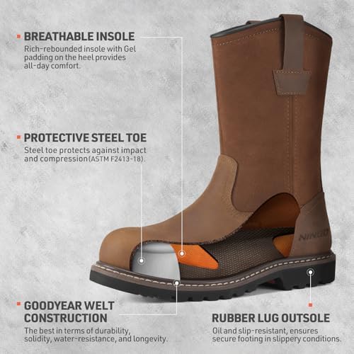 HISEA NINGO Steel Toe Work Boots for Men, Waterproof Wellington Boots