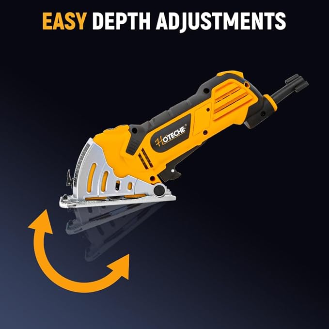 Hoteche 3-3/8-Inch Mini Circular Saw, 500W Compact Electric Circular Saw with 2pcs Blades for Wood, Tile & Soft Metal, Includes Dust Tube, and Parallel Guide